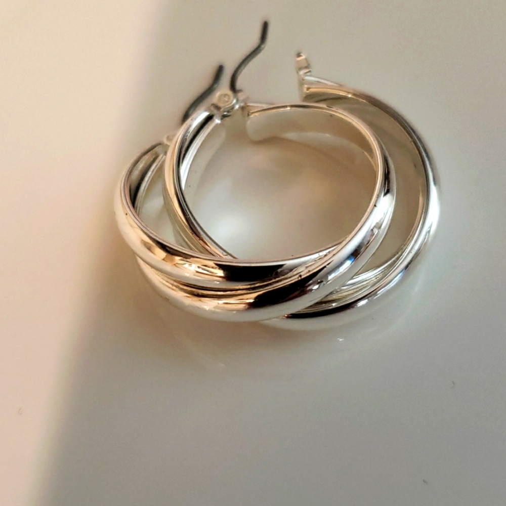 Sterling Silver Twist Hoop Earrings 25mm
